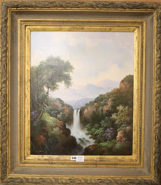 P. Paul, oil on canvas, Mountainous landscape with waterfall, signed, 60 x 50cm